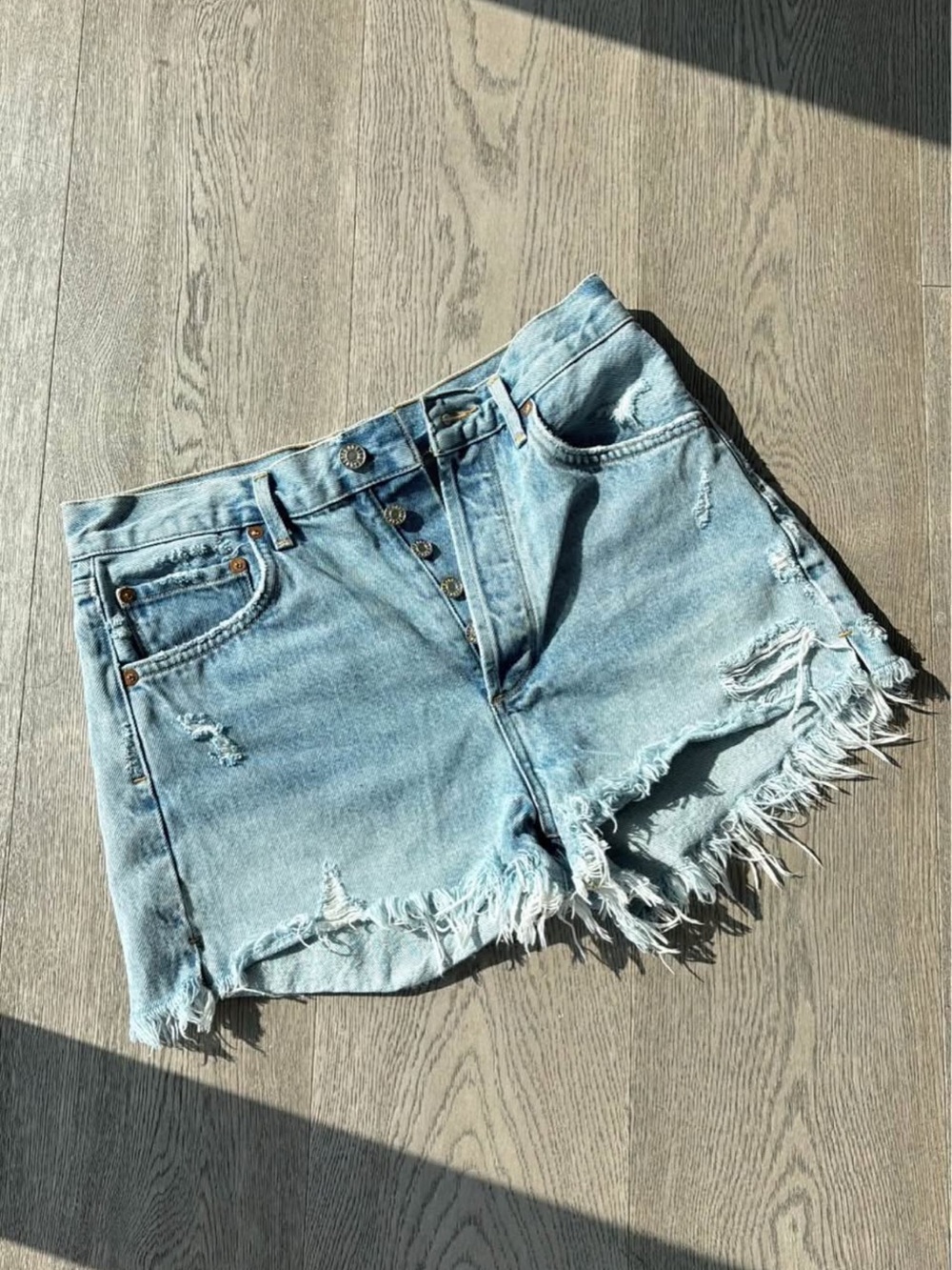 Agolde Jaden Light Blue Distressed Denim Shorts - Classic High-Rise Style